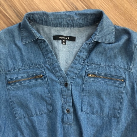New Look Chambray Collar Dress Women Size Medium - Picture 3 of 4